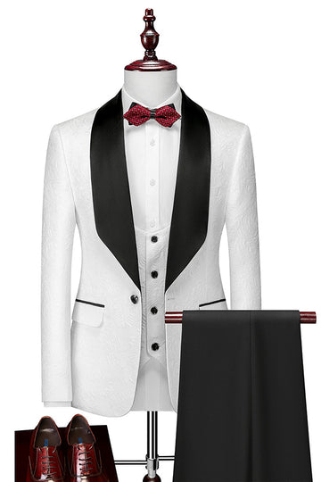 Szal Lapel Biały Trzyczęściowe Garnitury Męskie
